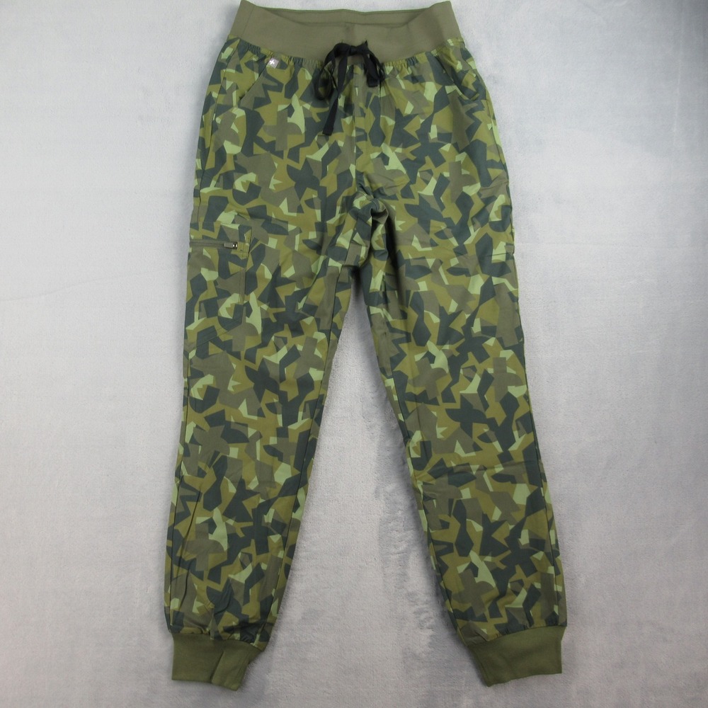 FIGS Zamora Jogger Scrub Pants Womens Small Green‎ Geometric Camo W23SW2067 NEW